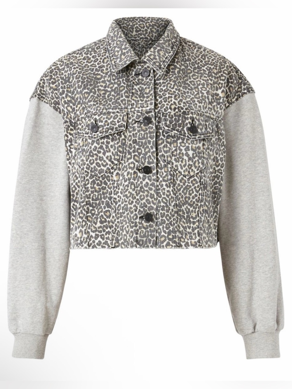 All Saints Anders Mixed Media Cropped Jacket Size XS S Leopard